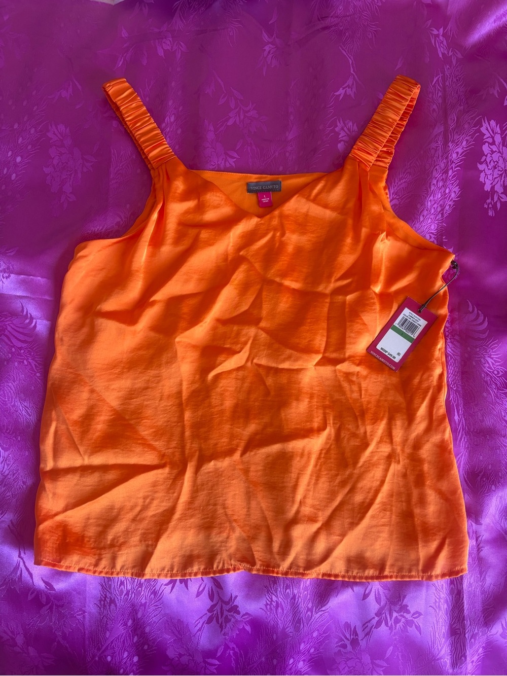 Vince Camuto Bright Orange Ruched-strap Camisole
